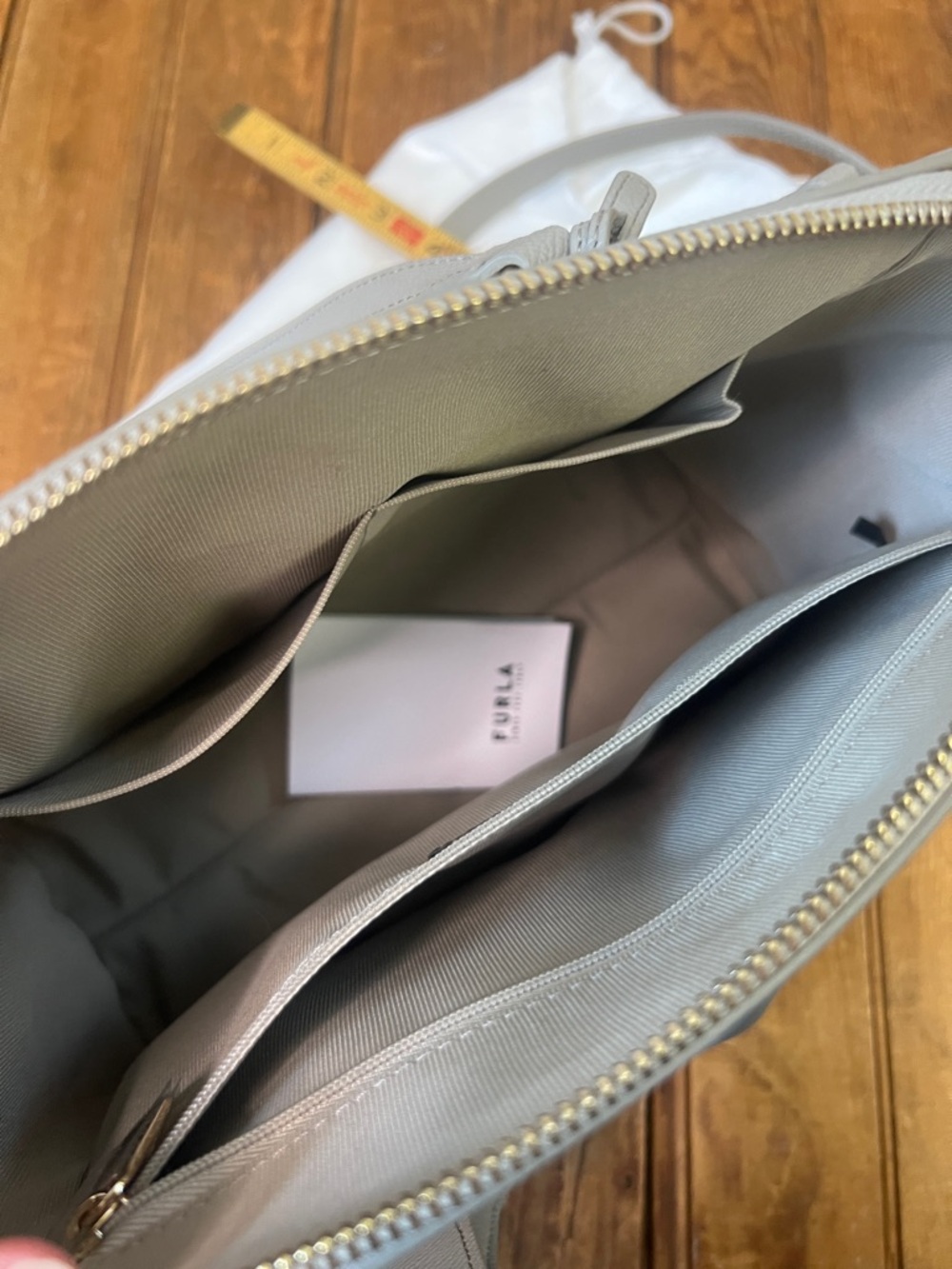 Furla bag Light Gray Pebbled Leather Satchel with Gold Charm New NWT - Picture 5 of 7